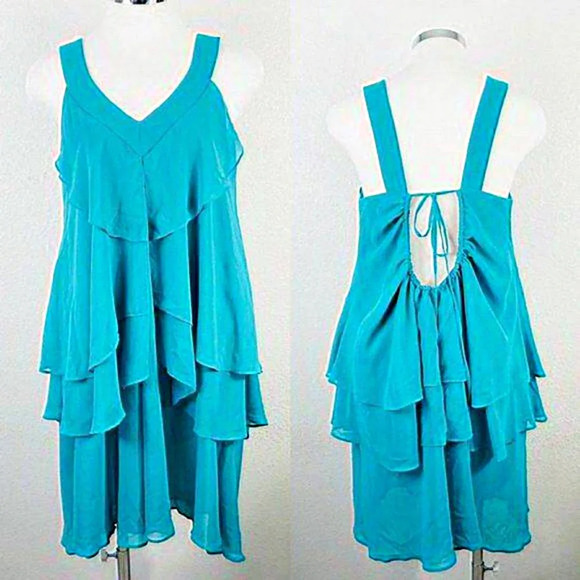 MM COUTURE BY MISS ME Turquoise Ruffled Dress New Medium - Picture 2 of 11